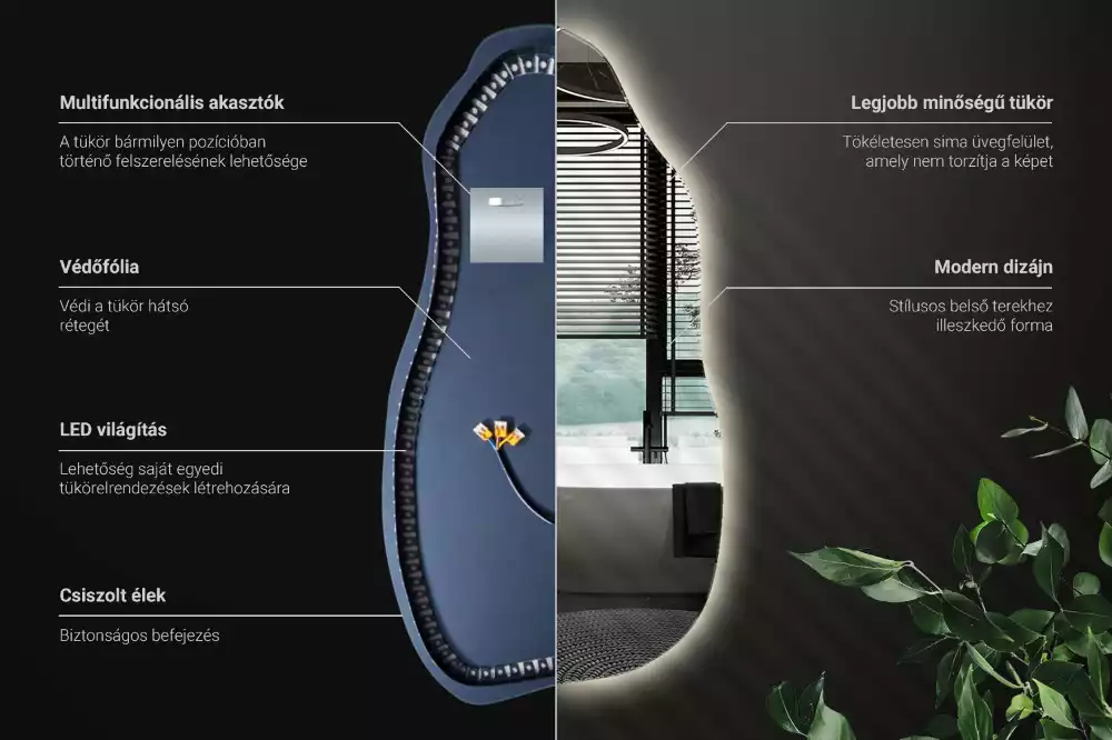 Organikus formájú fali tükör LED világítással