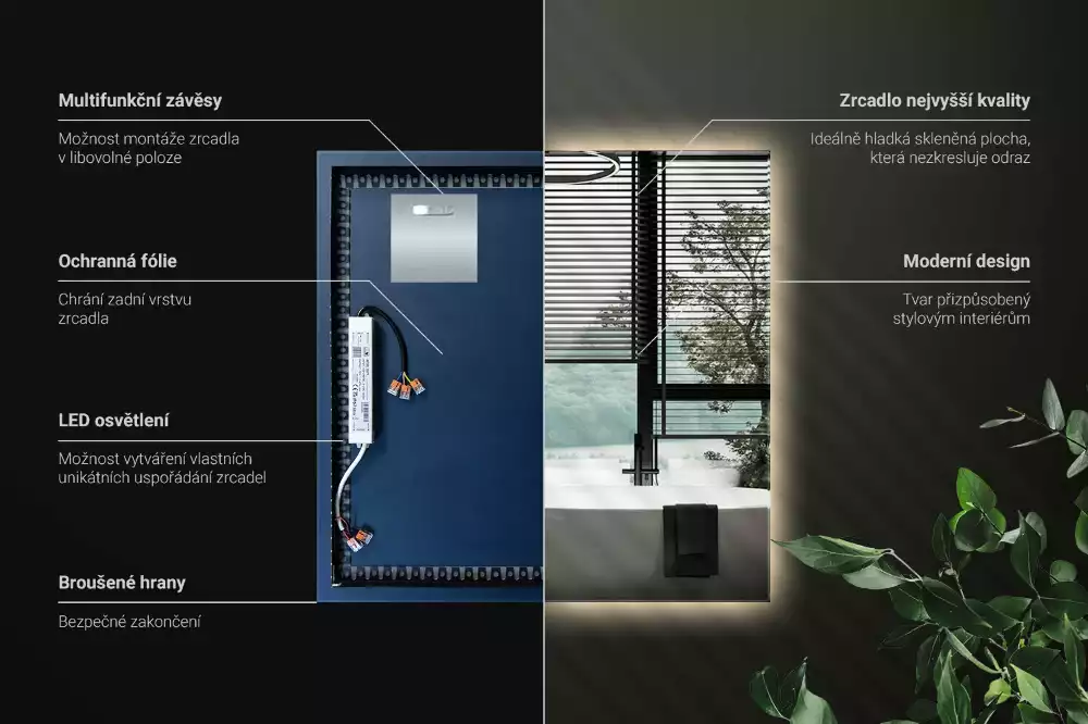 Modernista négyzet alakú LED tükör