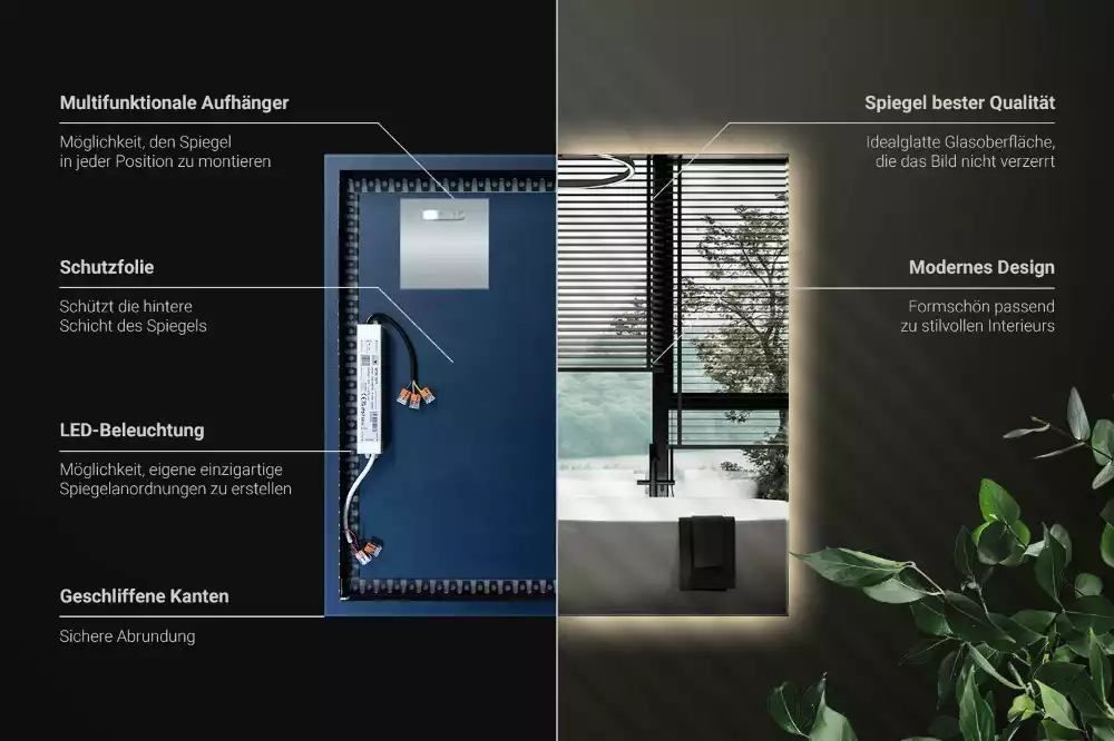 Modernista négyzet alakú LED tükör