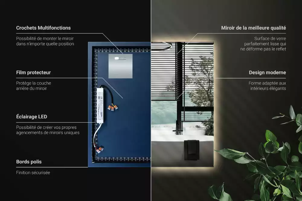 Modernista négyzet alakú LED tükör