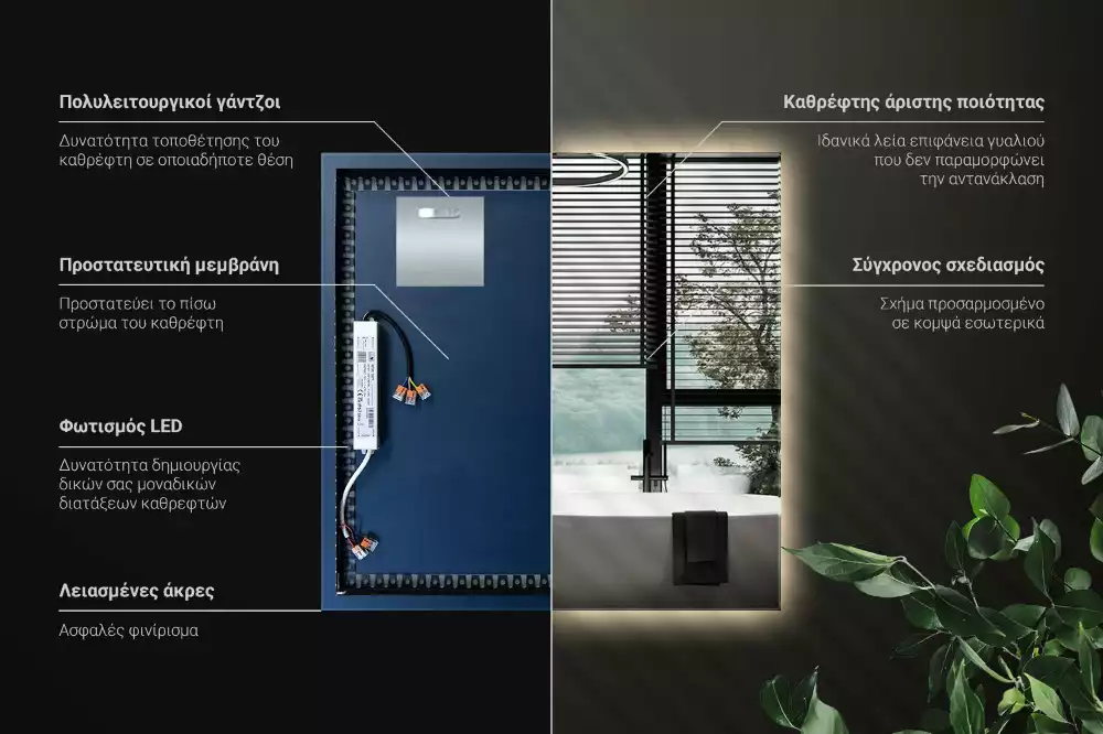 Modernista négyzet alakú LED tükör