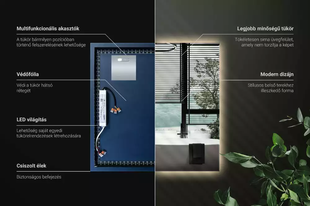 Modernista négyzet alakú LED tükör