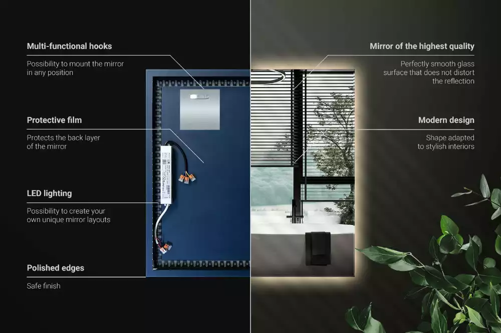 Modernista négyzet alakú LED tükör