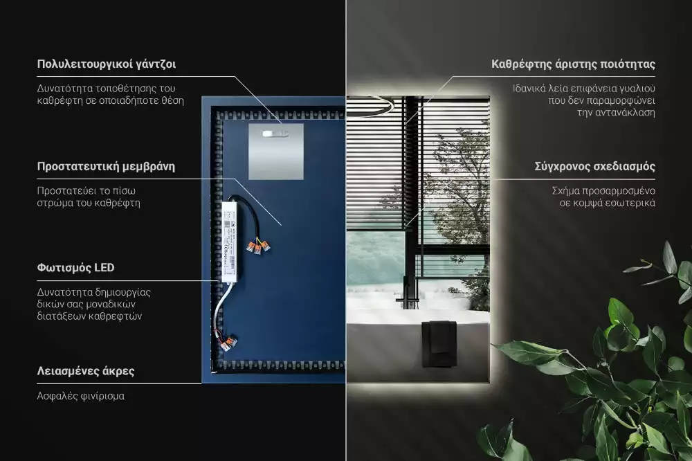 Modernista négyzet alakú LED tükör