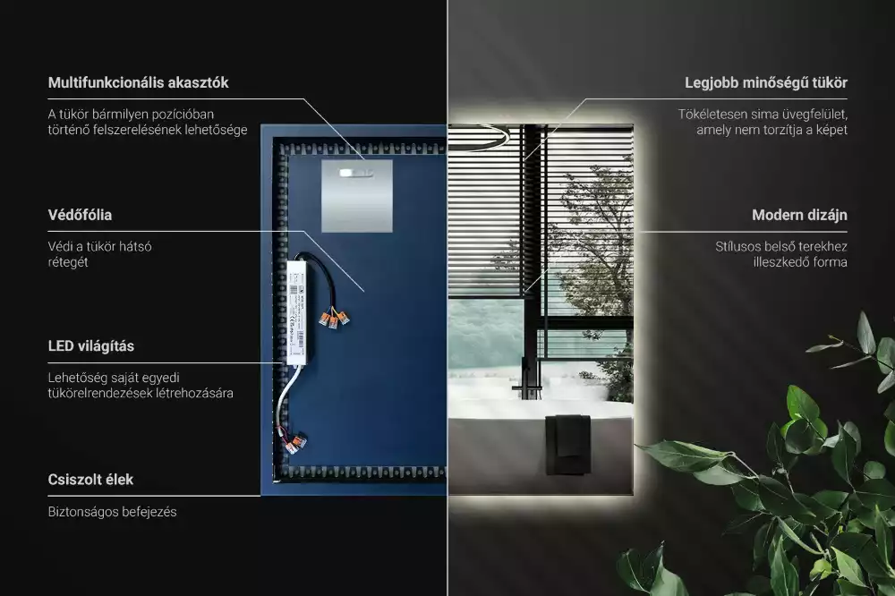 Modernista négyzet alakú LED tükör
