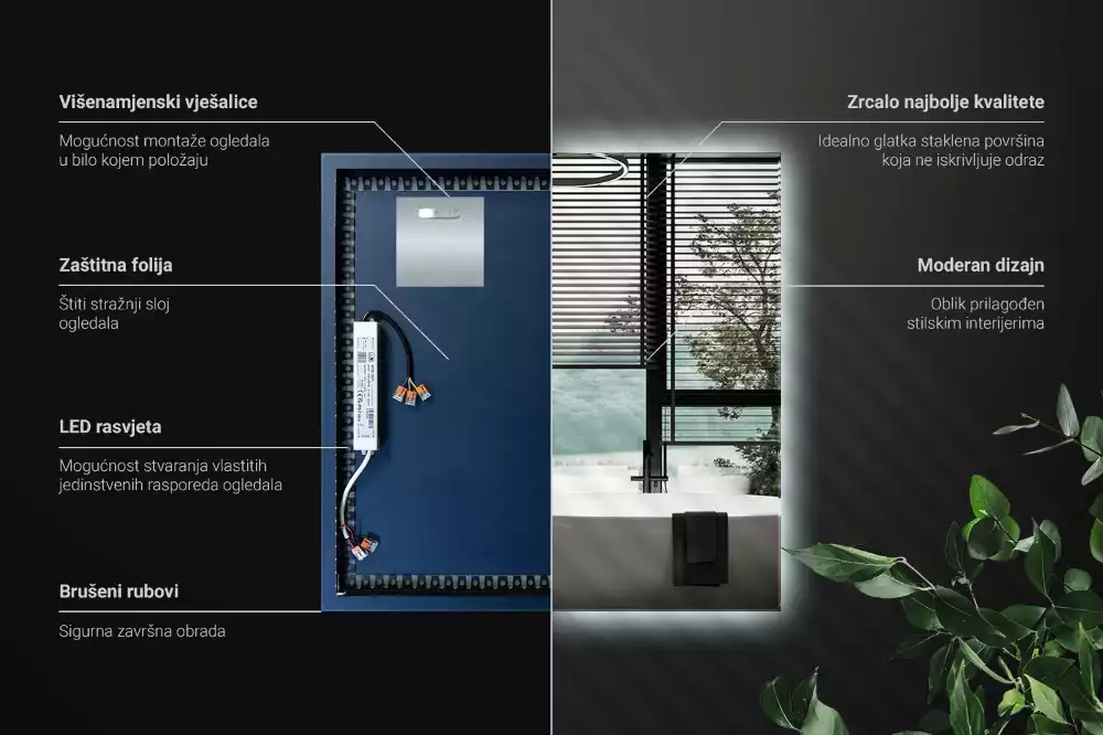 Modernista négyzet alakú LED tükör