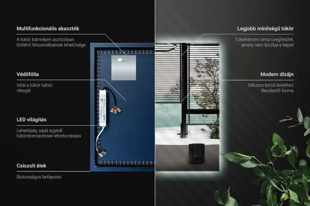 Modernista négyzet alakú LED tükör