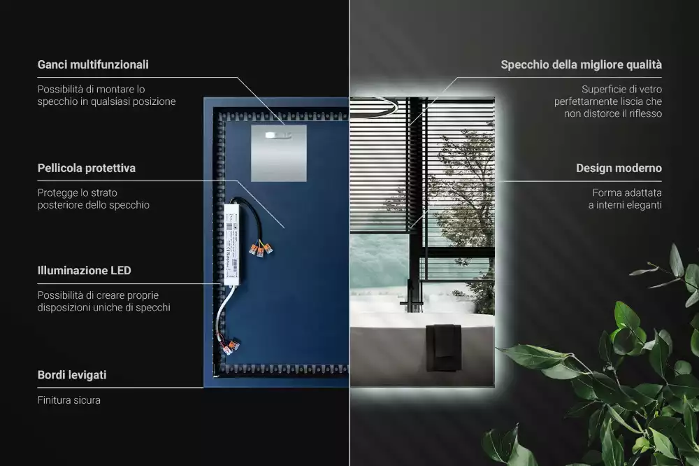 Modernista négyzet alakú LED tükör