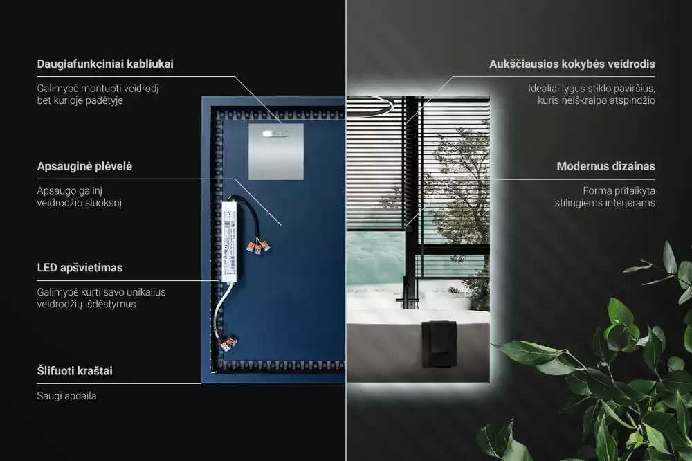 Modernista négyzet alakú LED tükör