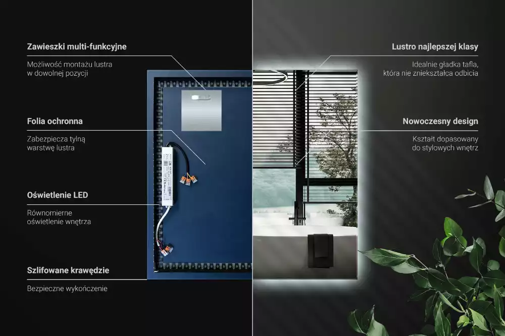 Modernista négyzet alakú LED tükör