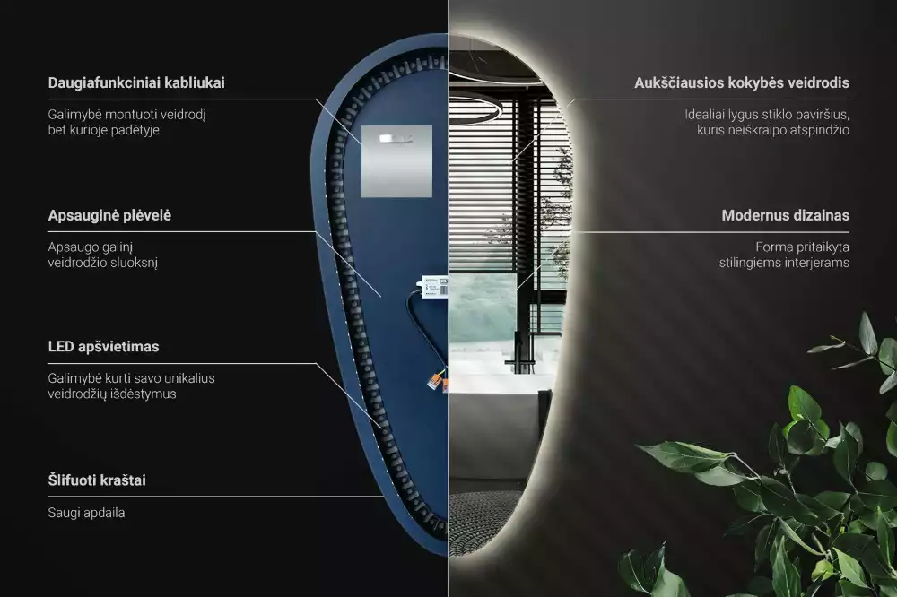 Csepp alakú dekoratív LED fali tükör