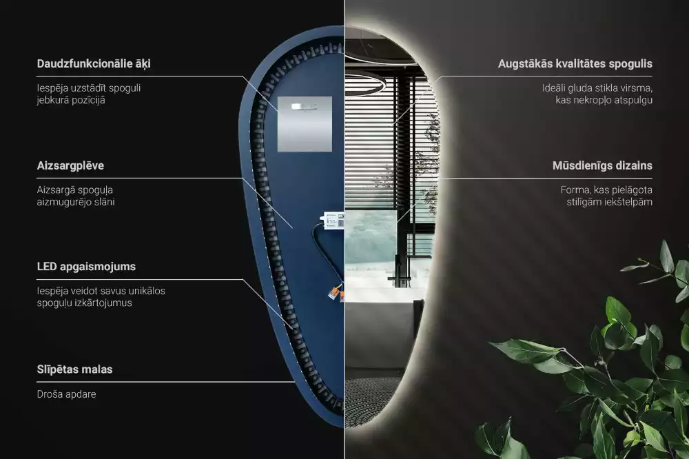 Csepp alakú dekoratív LED fali tükör