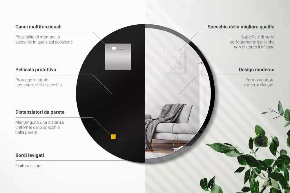 Fekete kerek függő tükör
