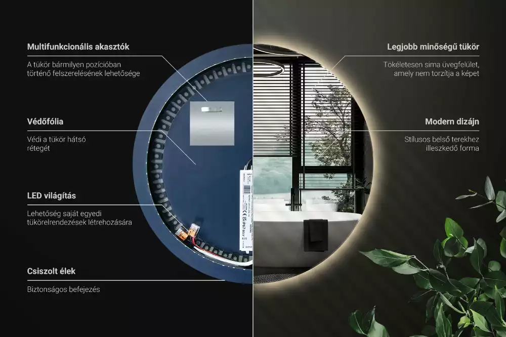 Modern kerek LED-es fali tükör
