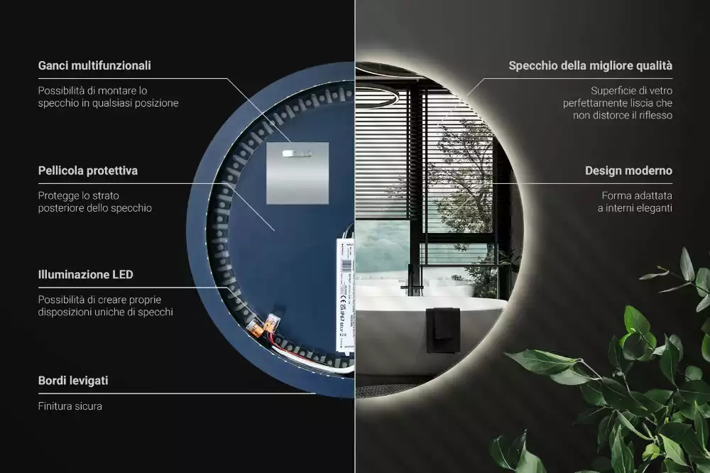 Modern kerek LED-es fali tükör
