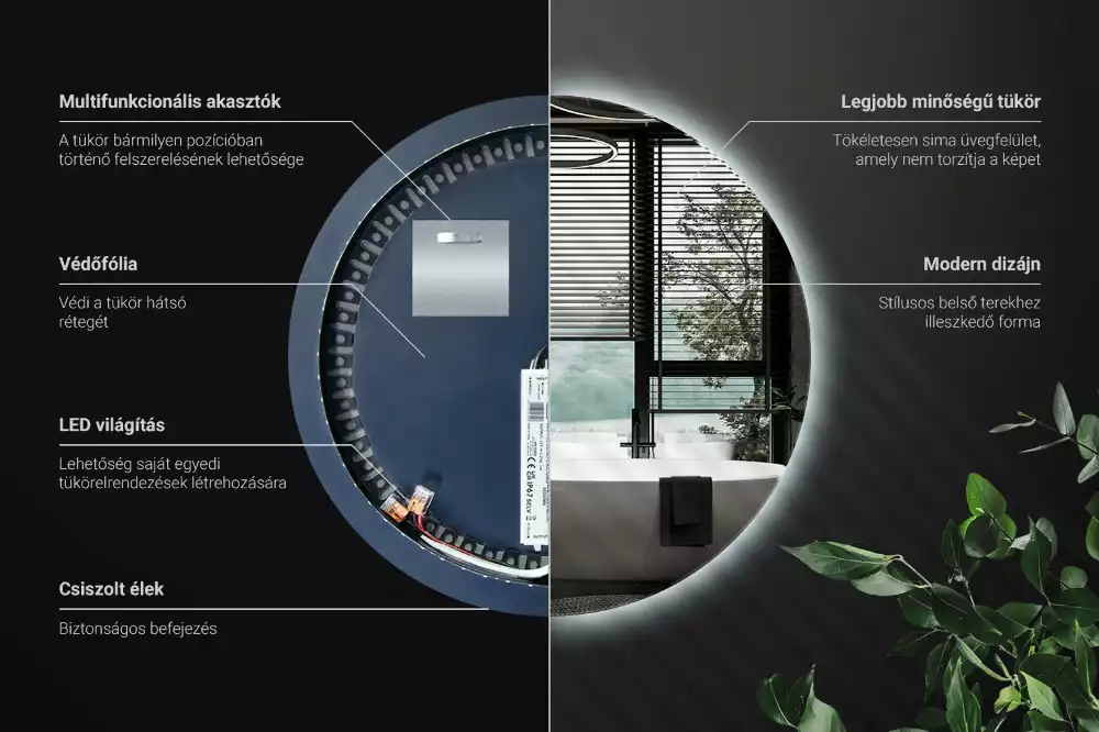 Modern kerek LED-es fali tükör