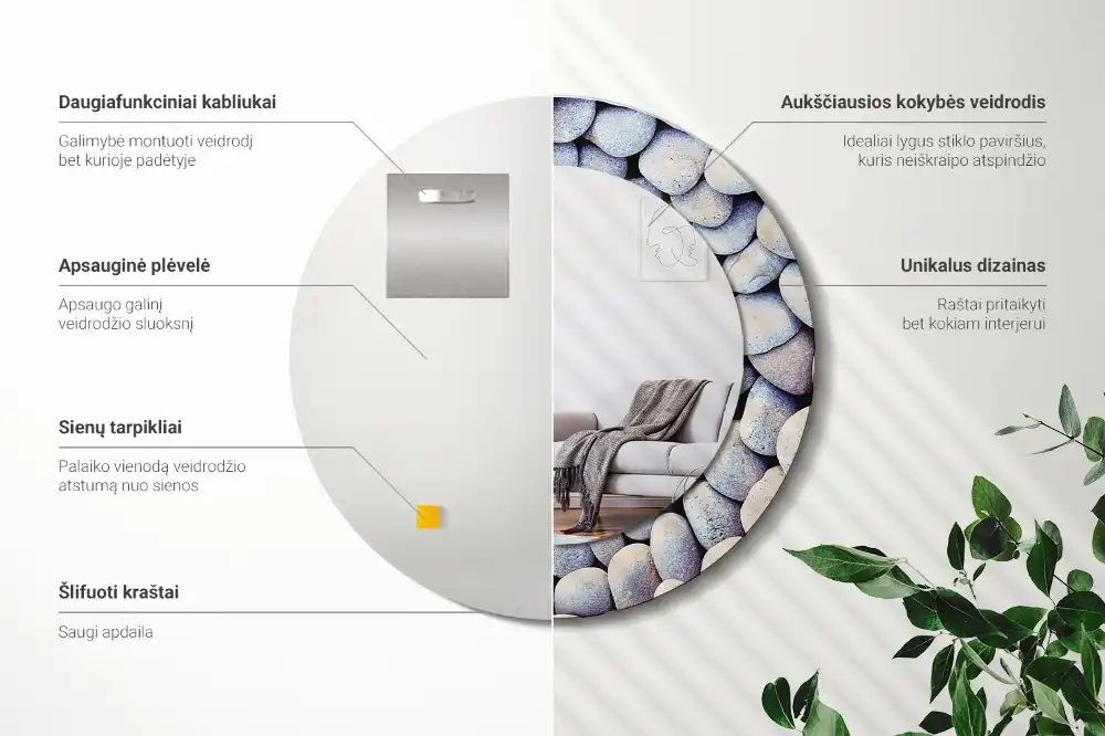 Kerek tükör tengeri kövek mintájú kerettel