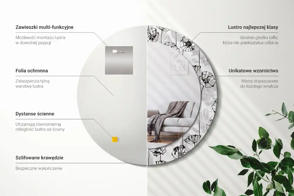 Mákvirág díszítésű kerek tükör