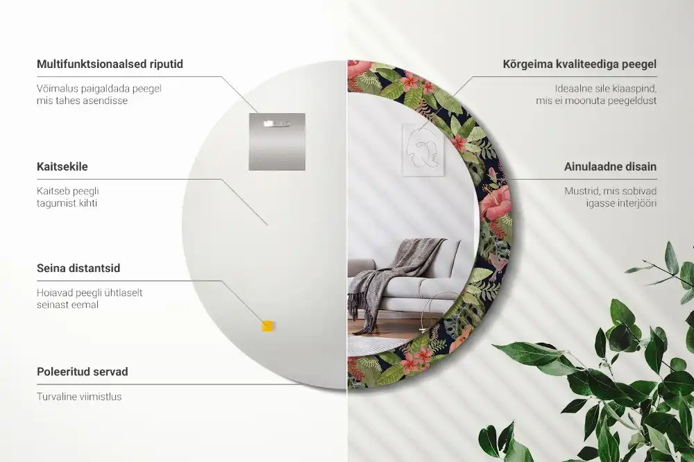 Hibiszkusz virágos fali kerek tükör