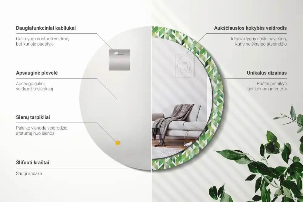 Kerek tükör halszálka mintás kerettel