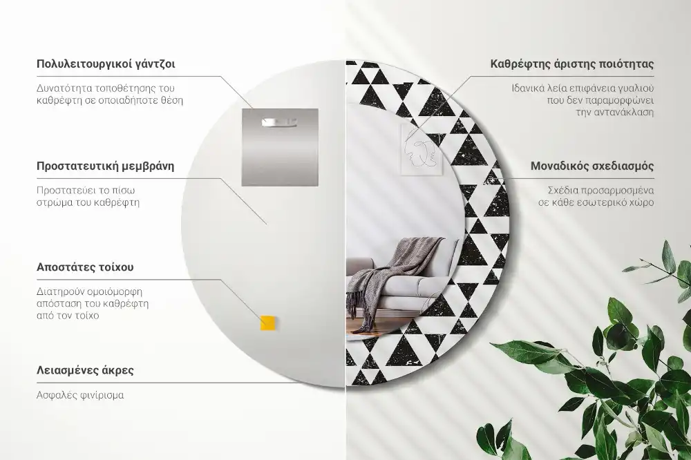 Kerek fali tükör háromszög geometriai mintával
