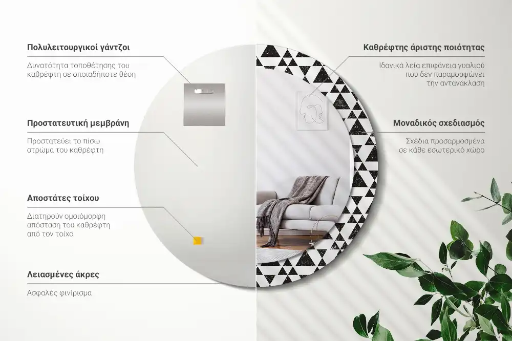 Kerek fali tükör háromszög geometriai mintával