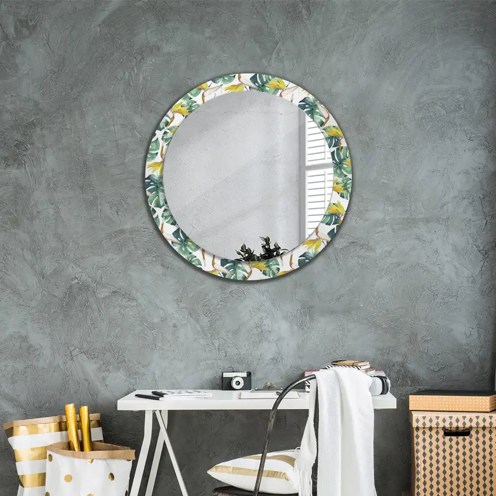 Kerek fali tükör trópusi levelek díszítéssel