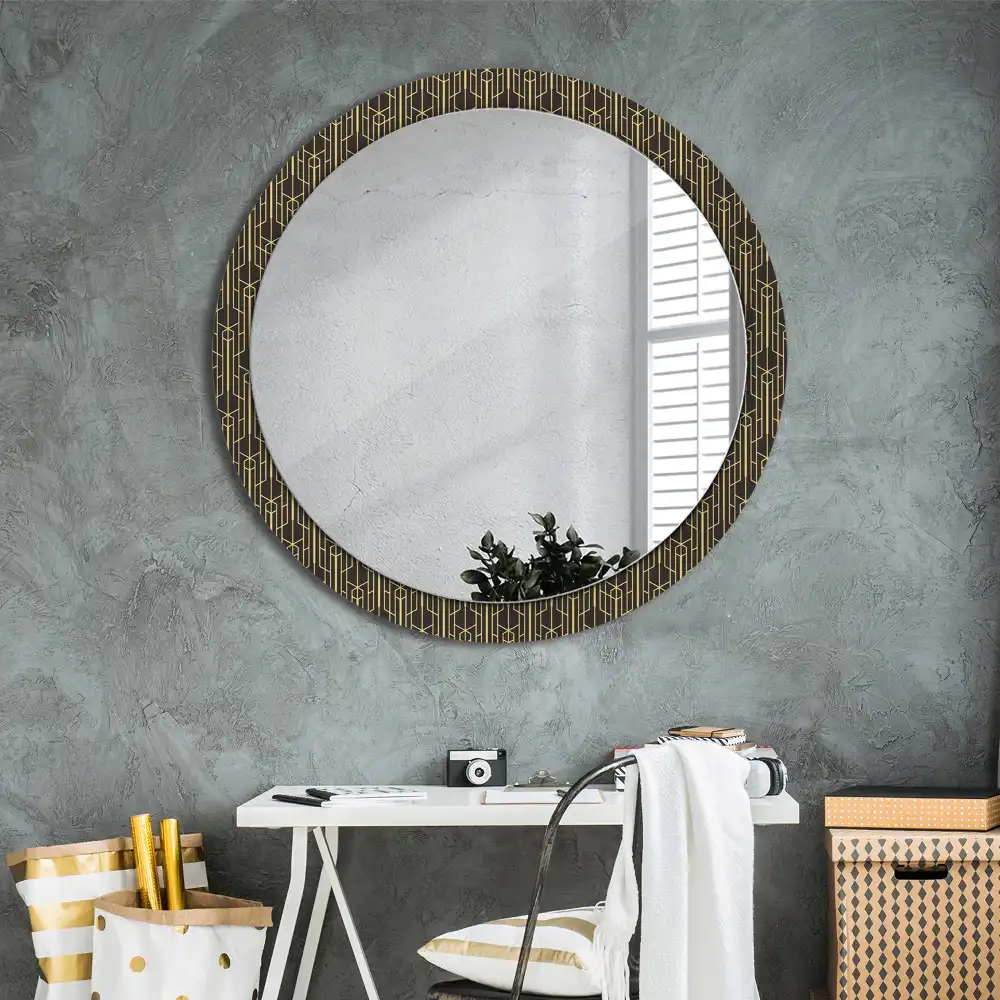 Kerek tükör vintage geometriai mintás kerettel
