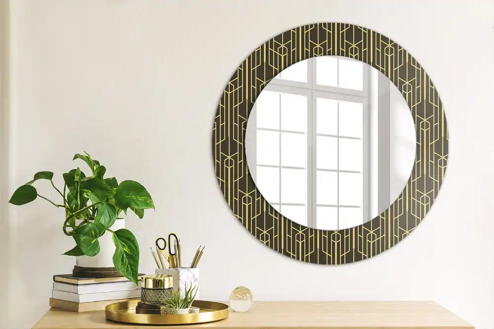 Kerek tükör vintage geometriai mintás kerettel