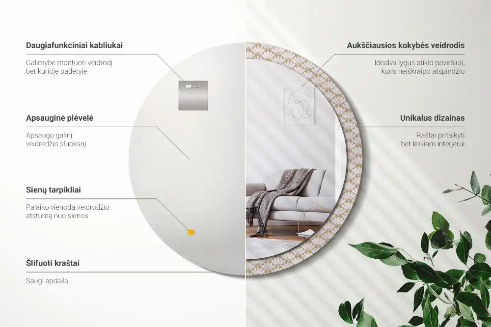 Keleti virág mintás kerek fali tükör