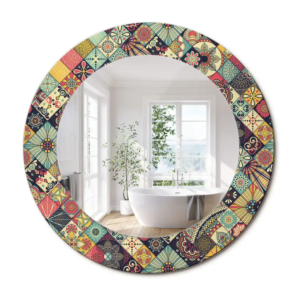 Kerek tükör patchwork csempe díszítéssel