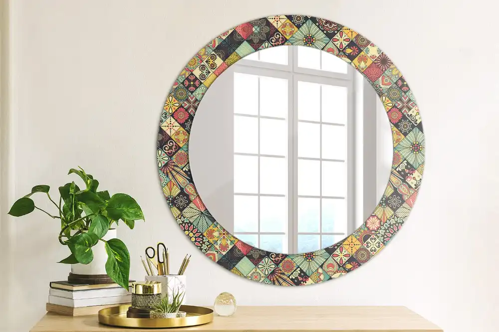Kerek tükör patchwork csempe díszítéssel