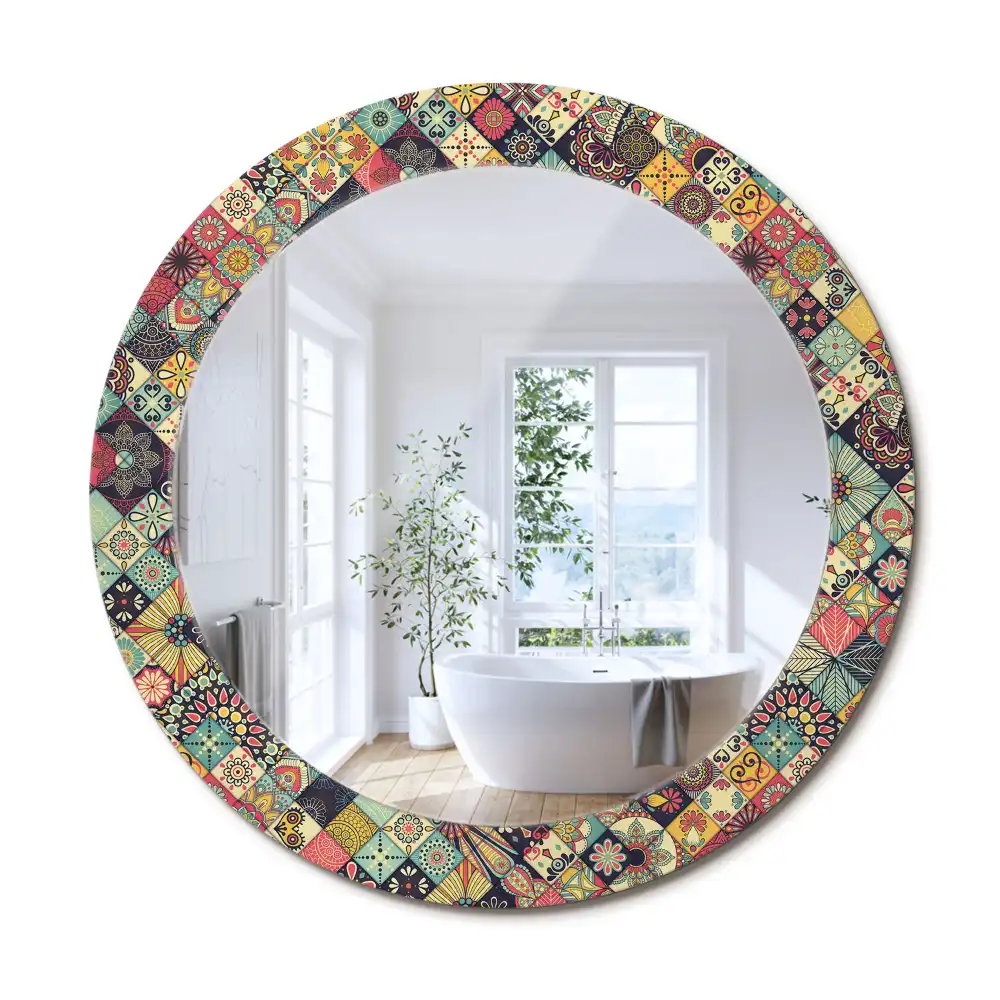 Kerek tükör patchwork csempe díszítéssel