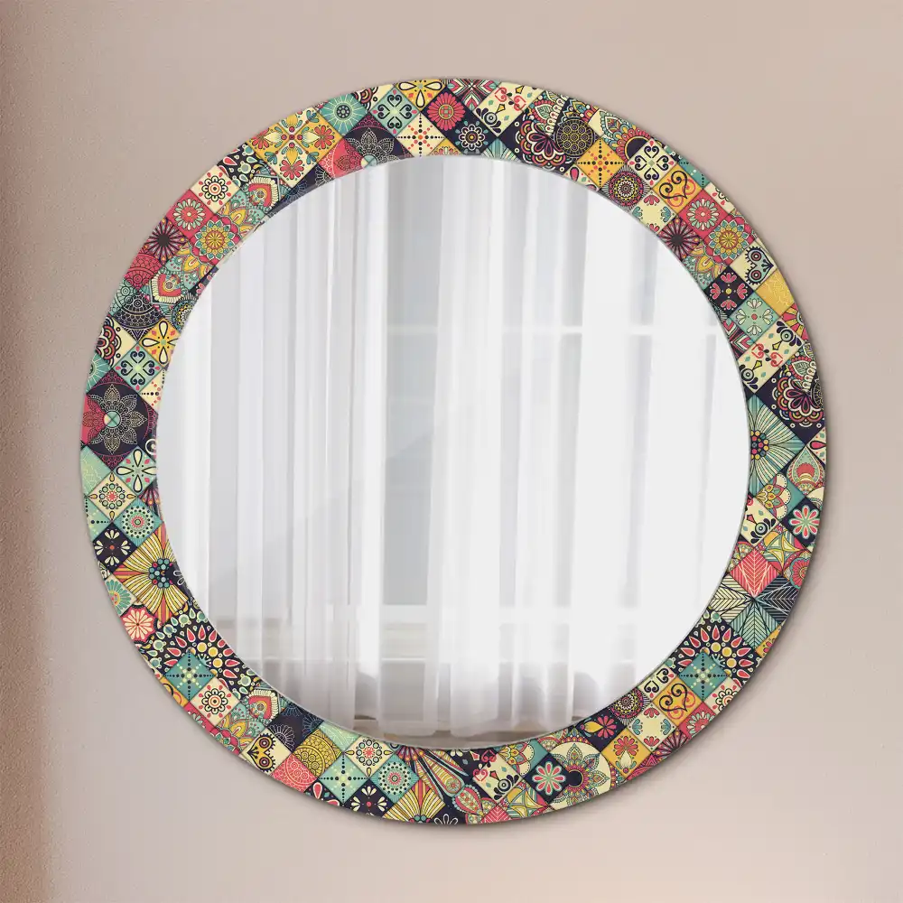 Kerek tükör patchwork csempe díszítéssel