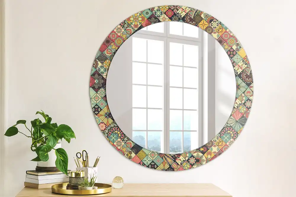 Kerek tükör patchwork csempe díszítéssel