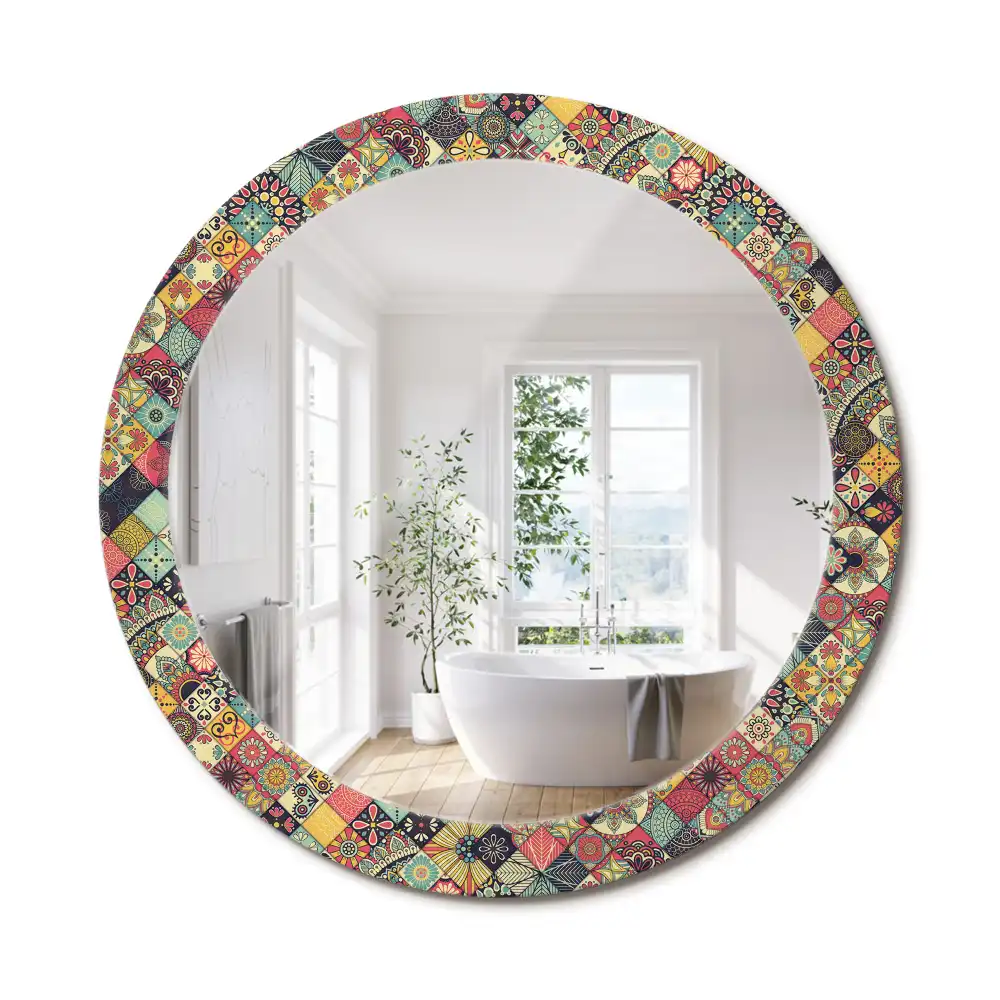 Kerek tükör patchwork csempe díszítéssel