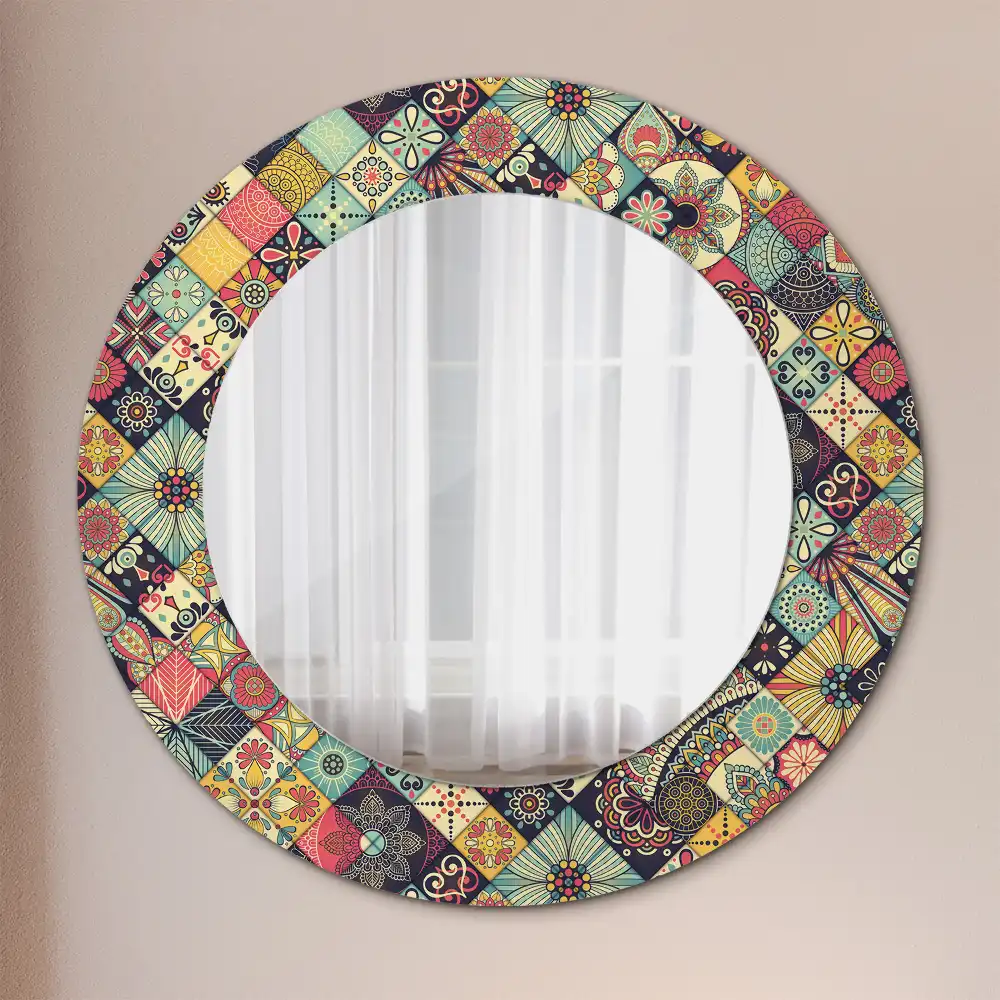 Kerek tükör patchwork csempe díszítéssel