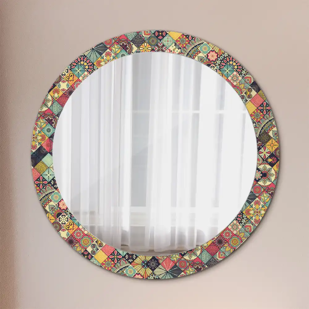 Kerek tükör patchwork csempe díszítéssel