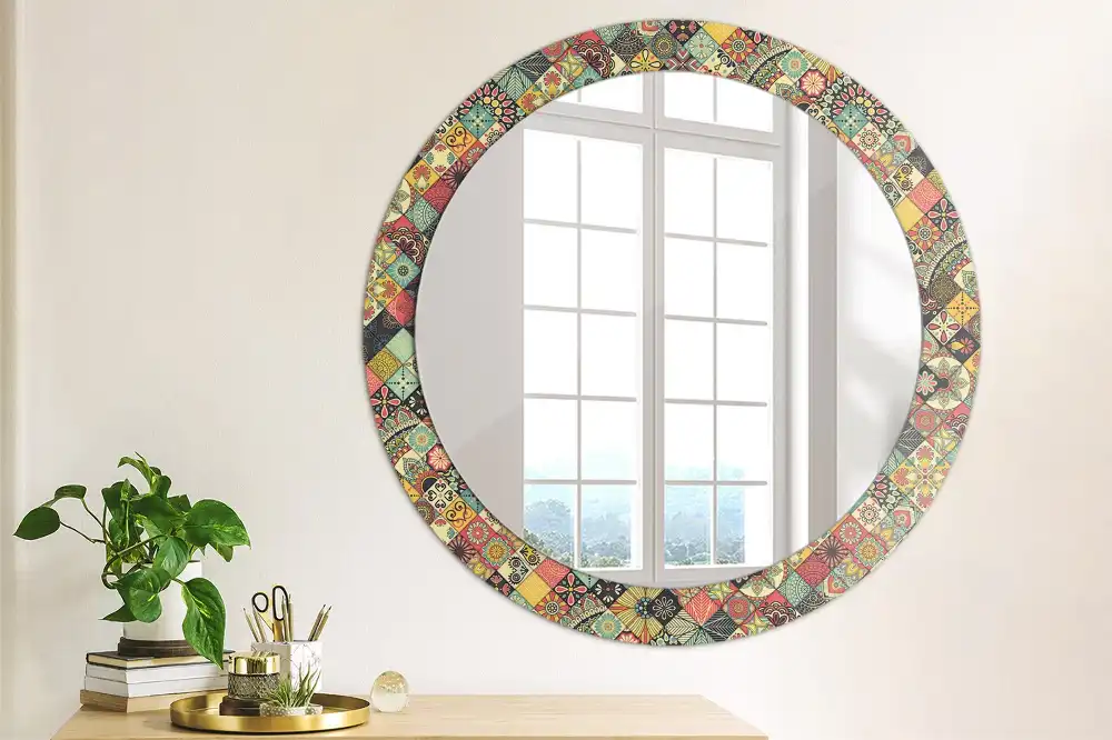Kerek tükör patchwork csempe díszítéssel