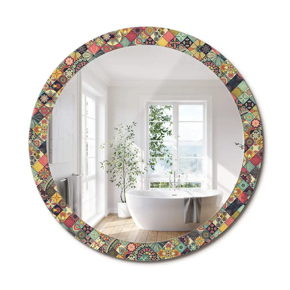 Kerek tükör patchwork csempe díszítéssel