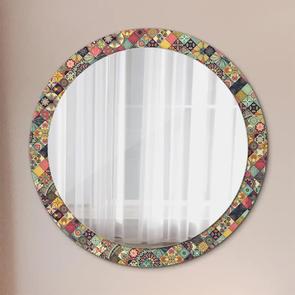 Kerek tükör patchwork csempe díszítéssel