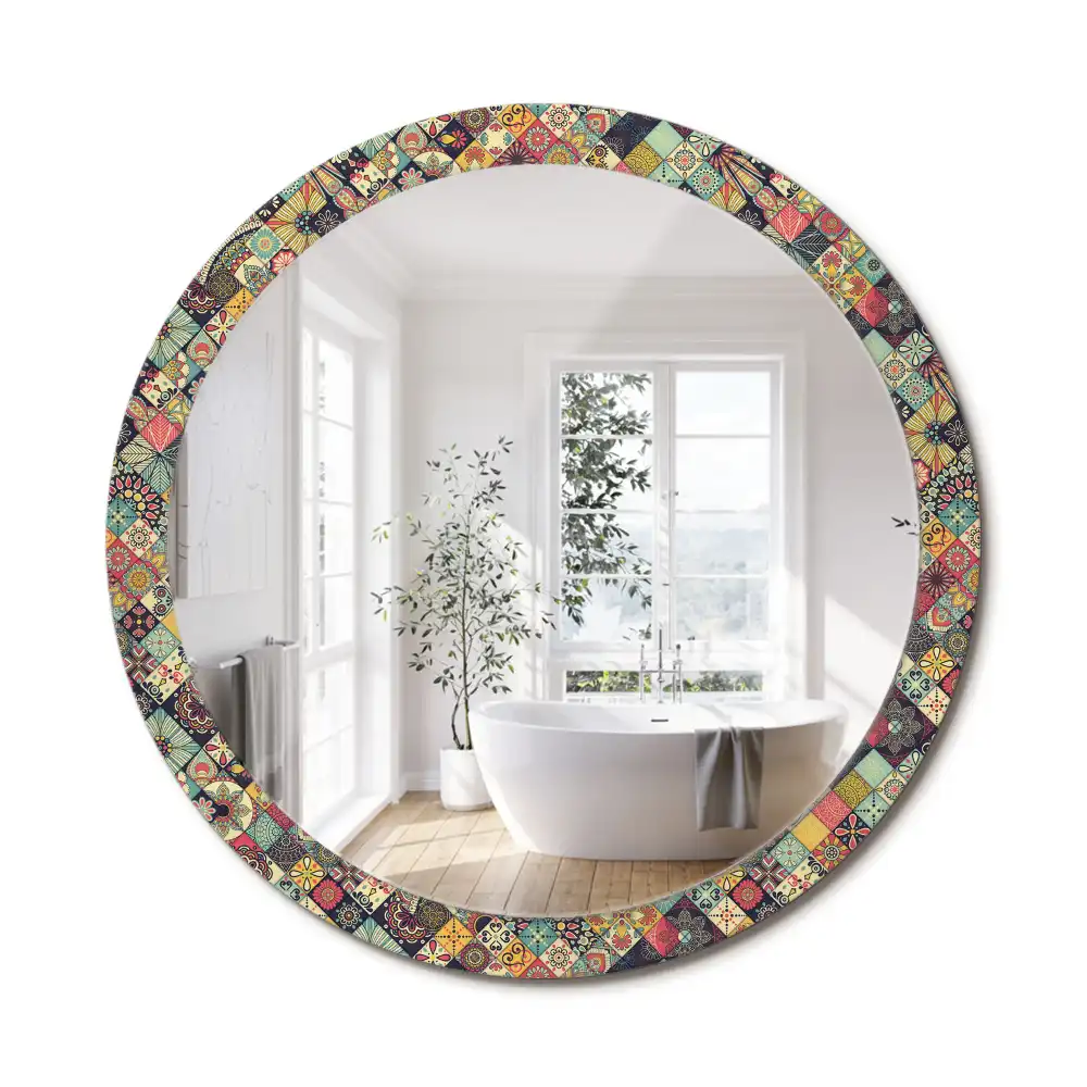 Kerek tükör patchwork csempe díszítéssel