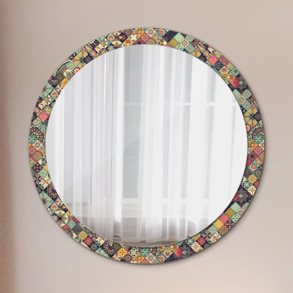 Kerek tükör patchwork csempe díszítéssel