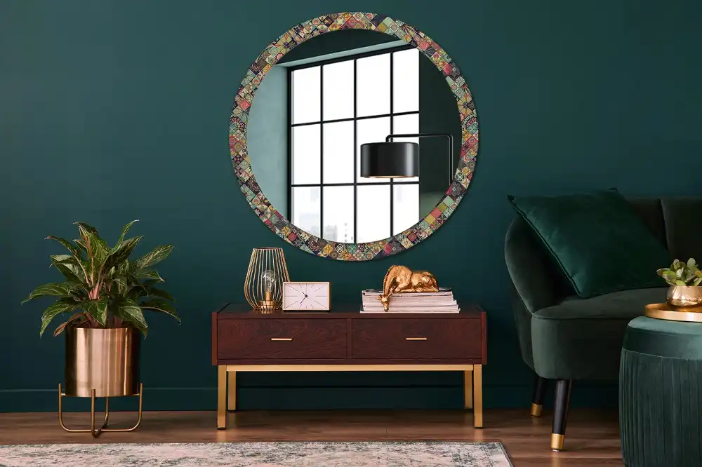 Kerek tükör patchwork csempe díszítéssel
