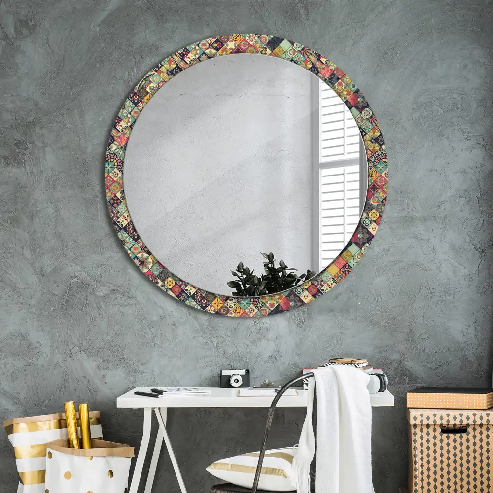 Kerek tükör patchwork csempe díszítéssel