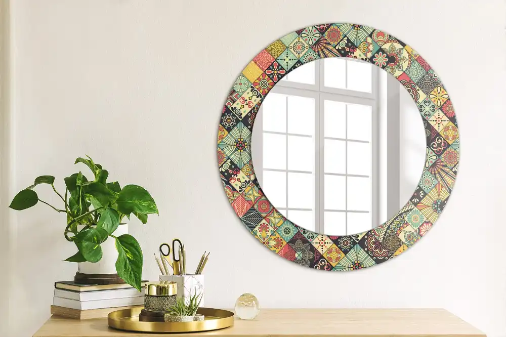 Kerek tükör patchwork csempe díszítéssel