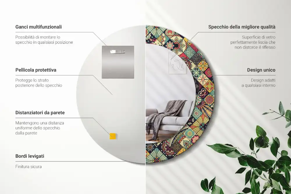 Kerek tükör patchwork csempe díszítéssel
