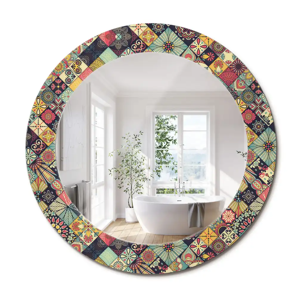 Kerek tükör patchwork csempe díszítéssel