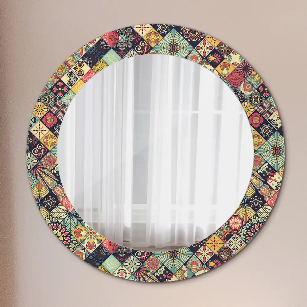 Kerek tükör patchwork csempe díszítéssel