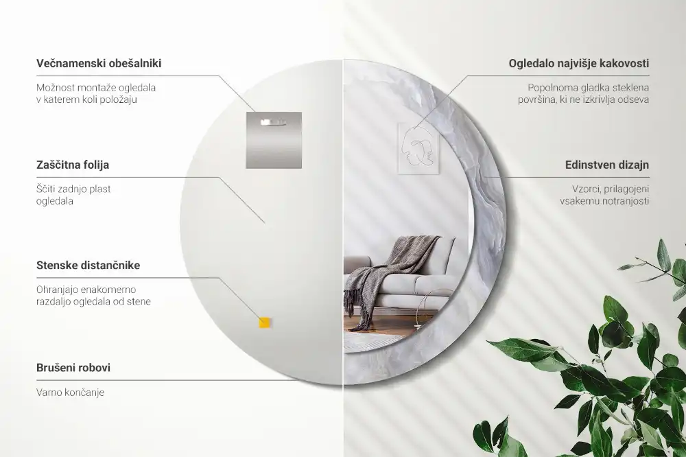 Kerek tükör absztrakt márvány mintás kerettel